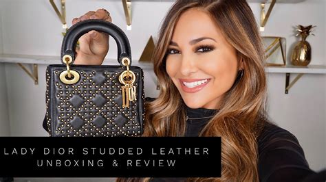 lady dior studded black leather tote unboxing